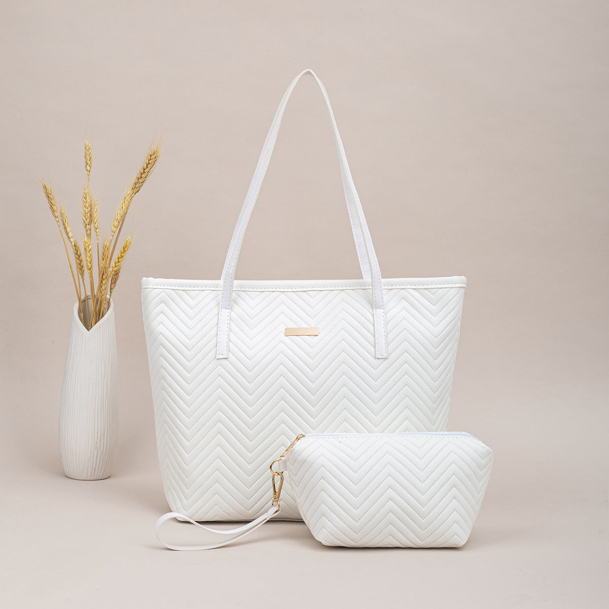 PU Embroidery Shoulder Tote Bag Set PremiumNest