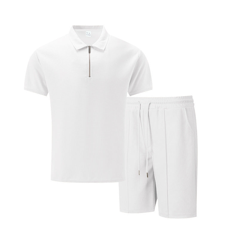 Men's Waffle Knit Short Sleeve T-Shirt and Shorts Set PremiumNest