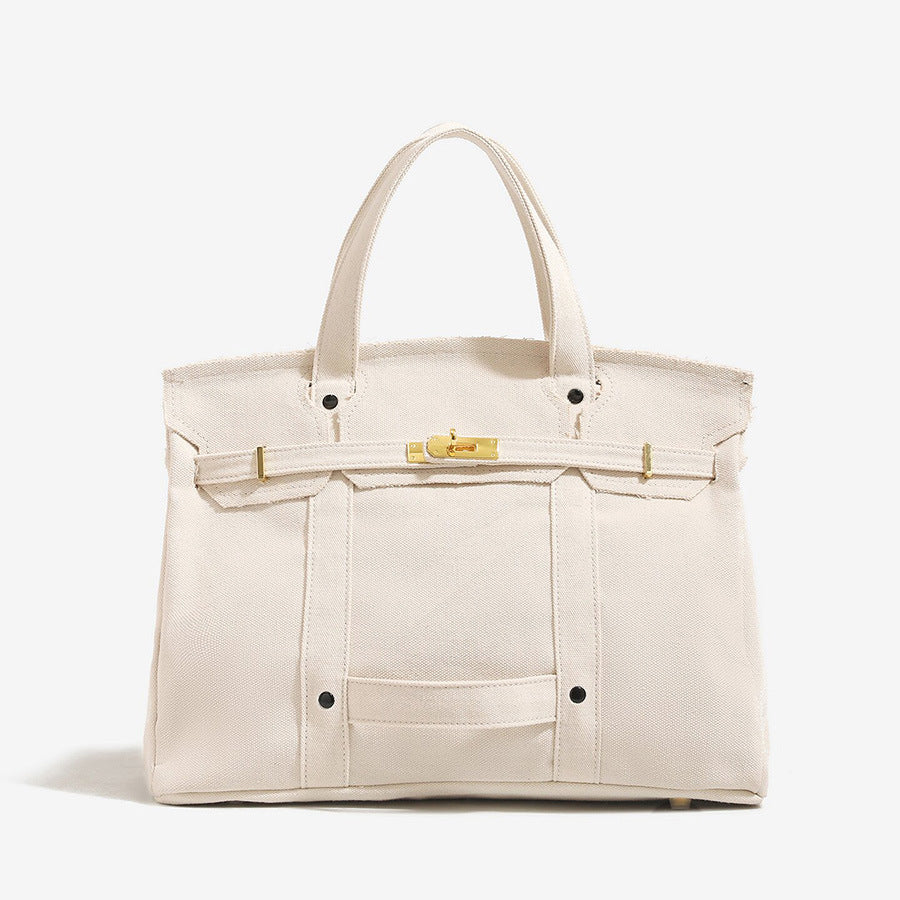Casual Color Block Canvas Tote Bag PremiumNest