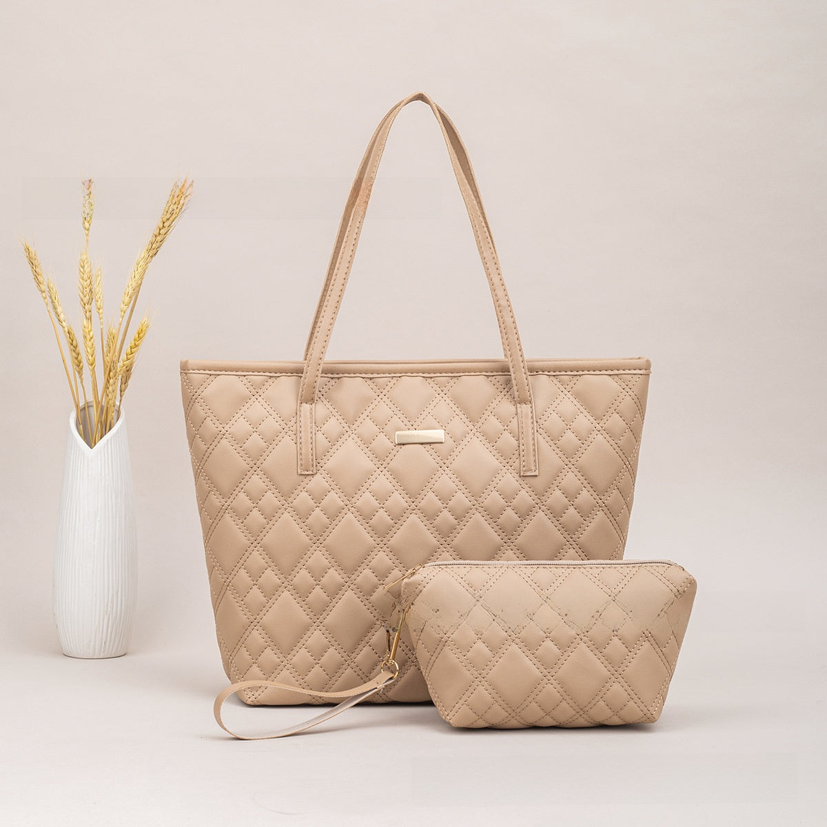 PU Embroidery Shoulder Tote Bag Set PremiumNest