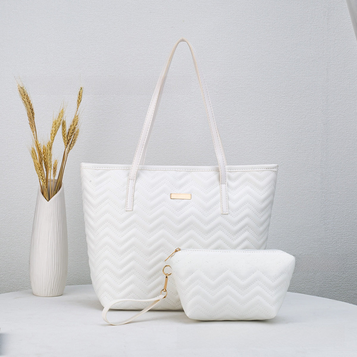 PU Embroidery Shoulder Tote Bag Set PremiumNest