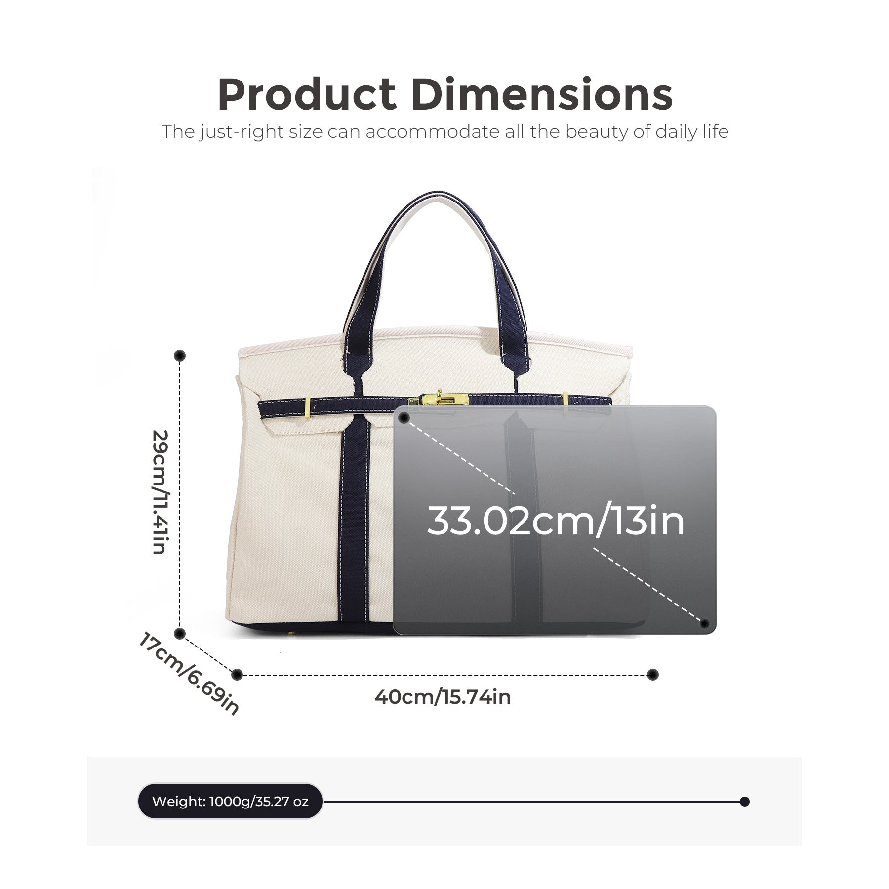 Casual Color Block Canvas Tote Bag PremiumNest