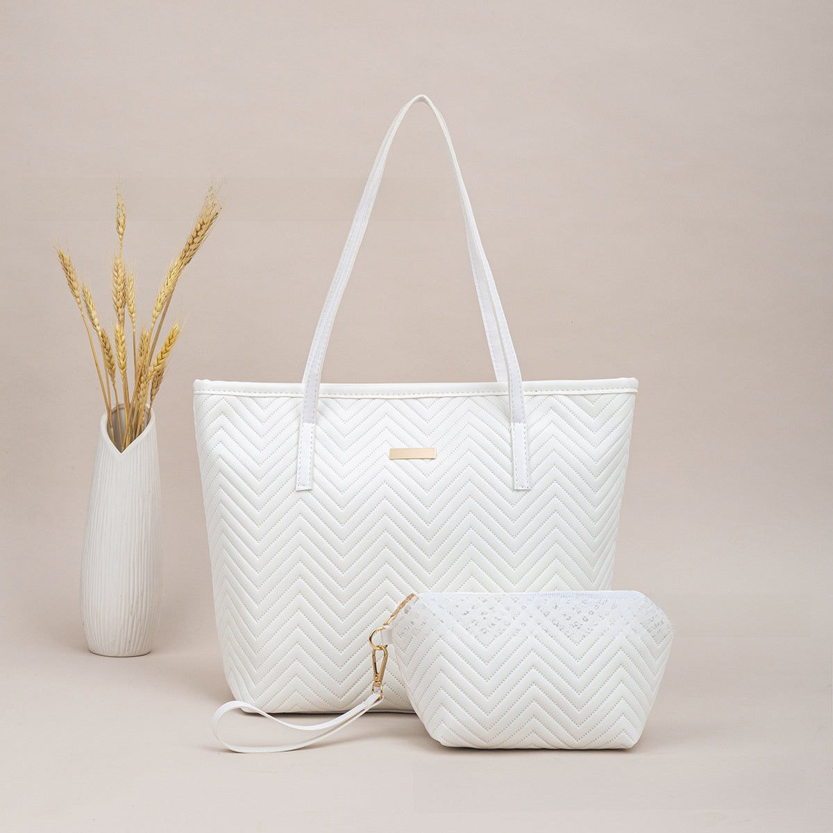 PU Embroidery Shoulder Tote Bag Set PremiumNest