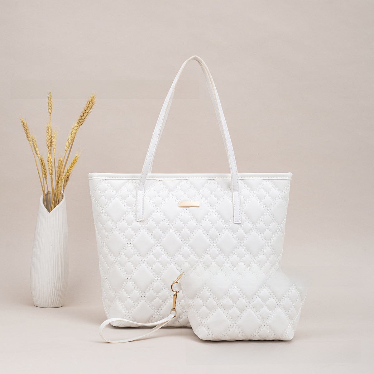 PU Embroidery Shoulder Tote Bag Set PremiumNest