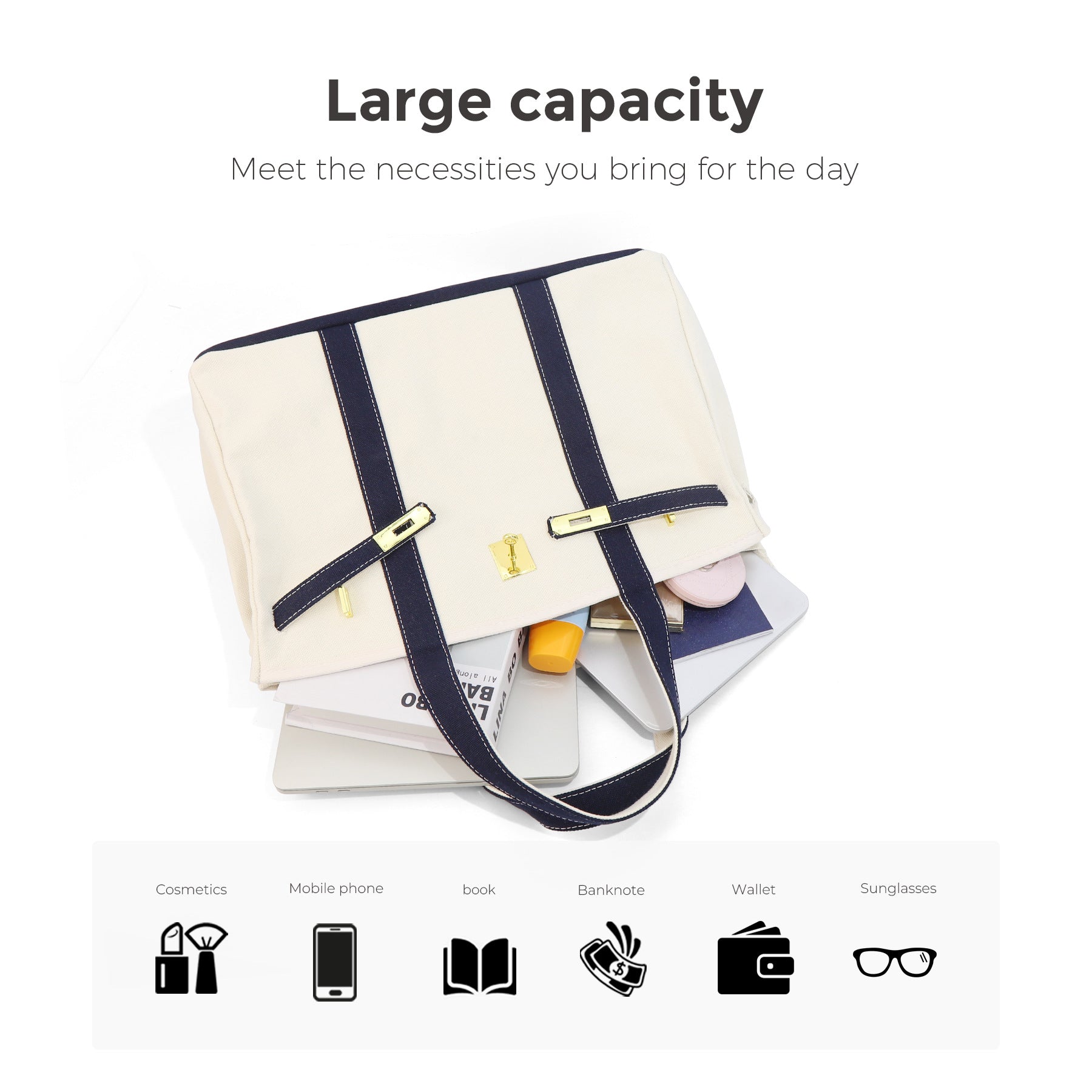 Casual Color Block Canvas Tote Bag PremiumNest