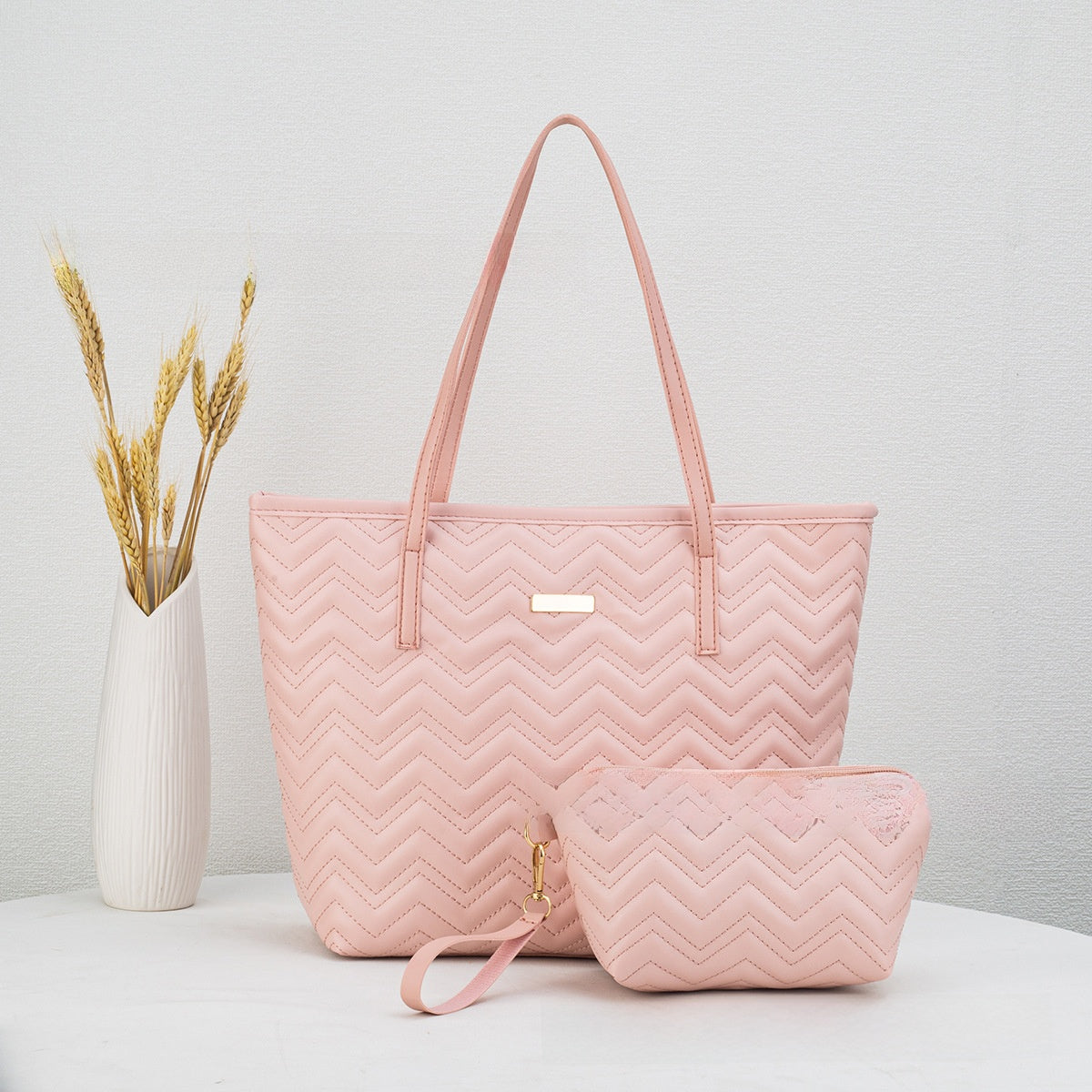 PU Embroidery Shoulder Tote Bag Set PremiumNest