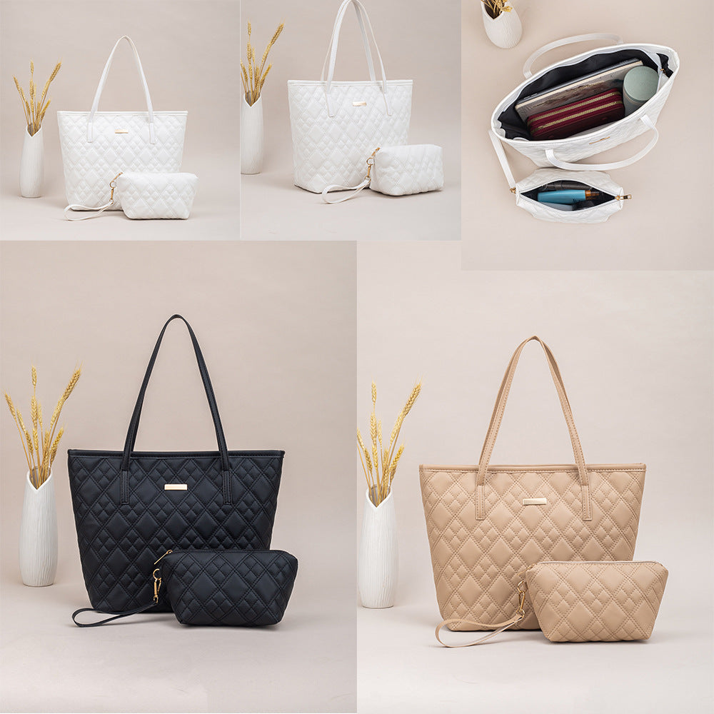 PU Embroidery Shoulder Tote Bag Set PremiumNest