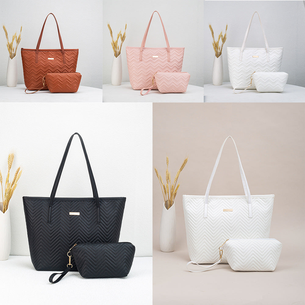 PU Embroidery Shoulder Tote Bag Set PremiumNest