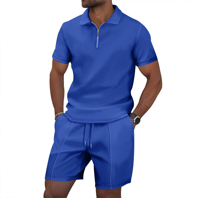 Men's Waffle Knit Short Sleeve T-Shirt and Shorts Set PremiumNest