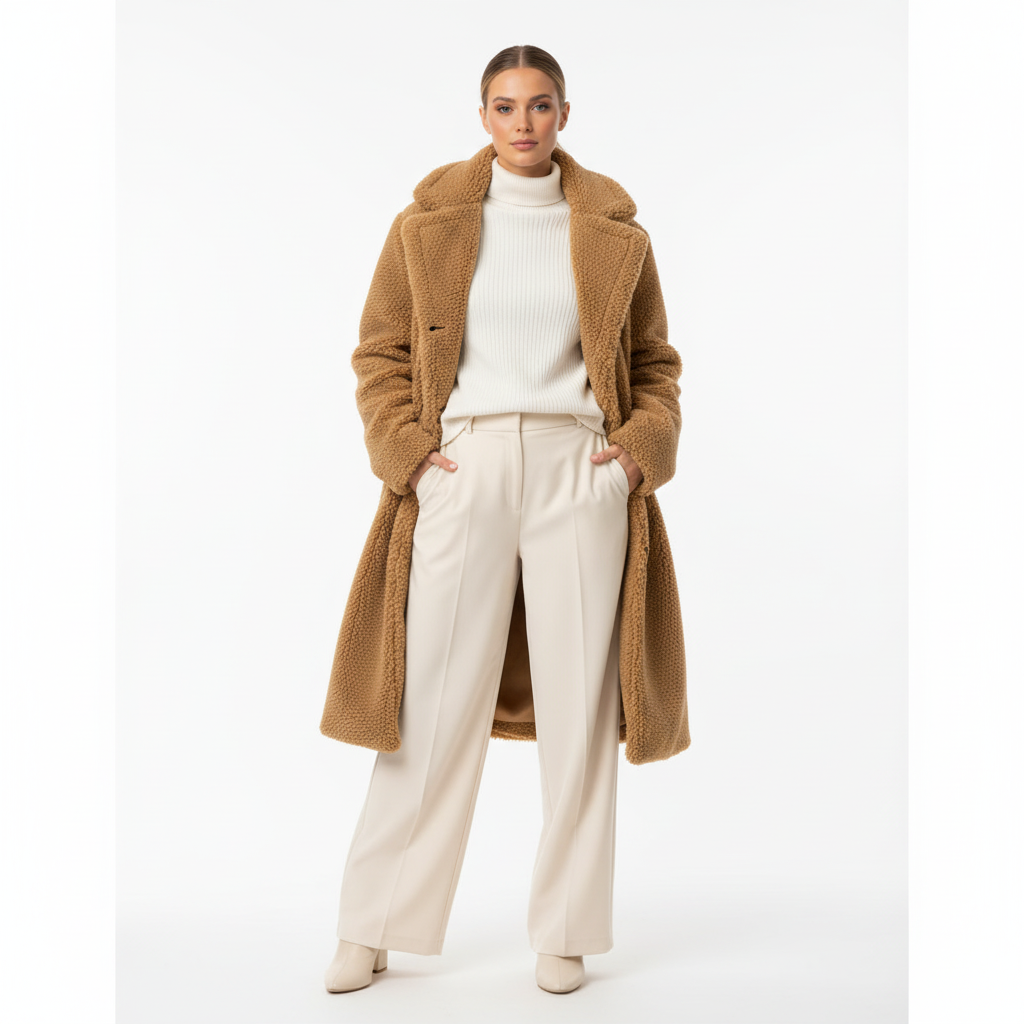 Premium Camel Coat - White Background Professional