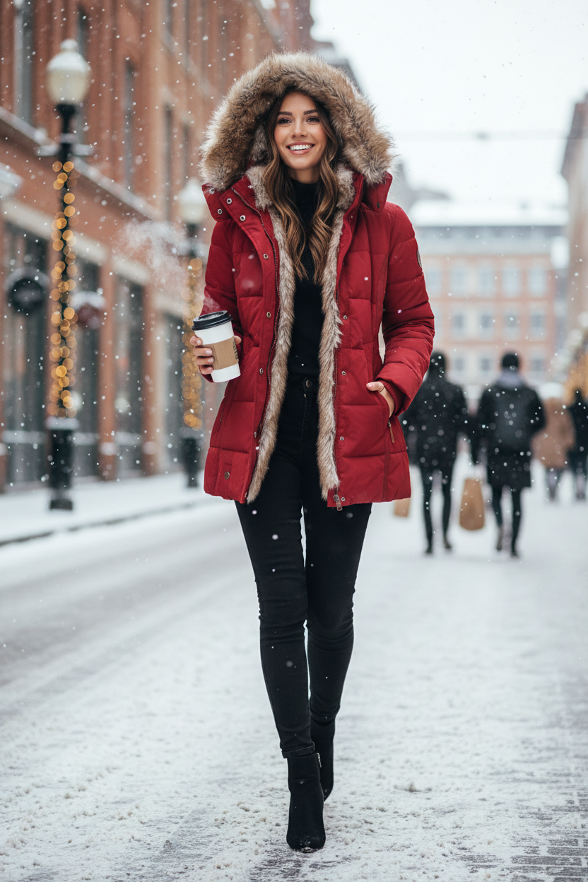 Red Fur Collar Coat UGC