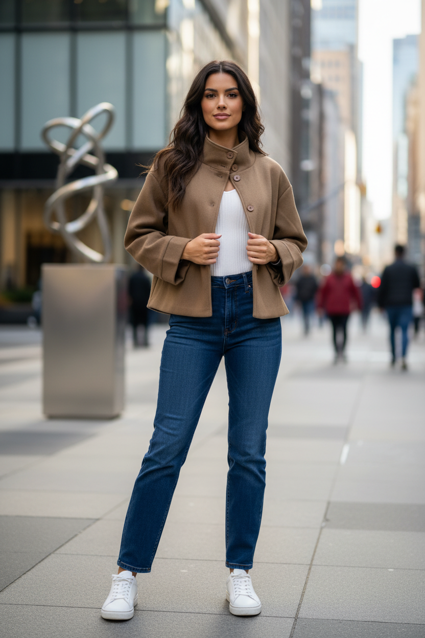 Tan Utility Jacket Model