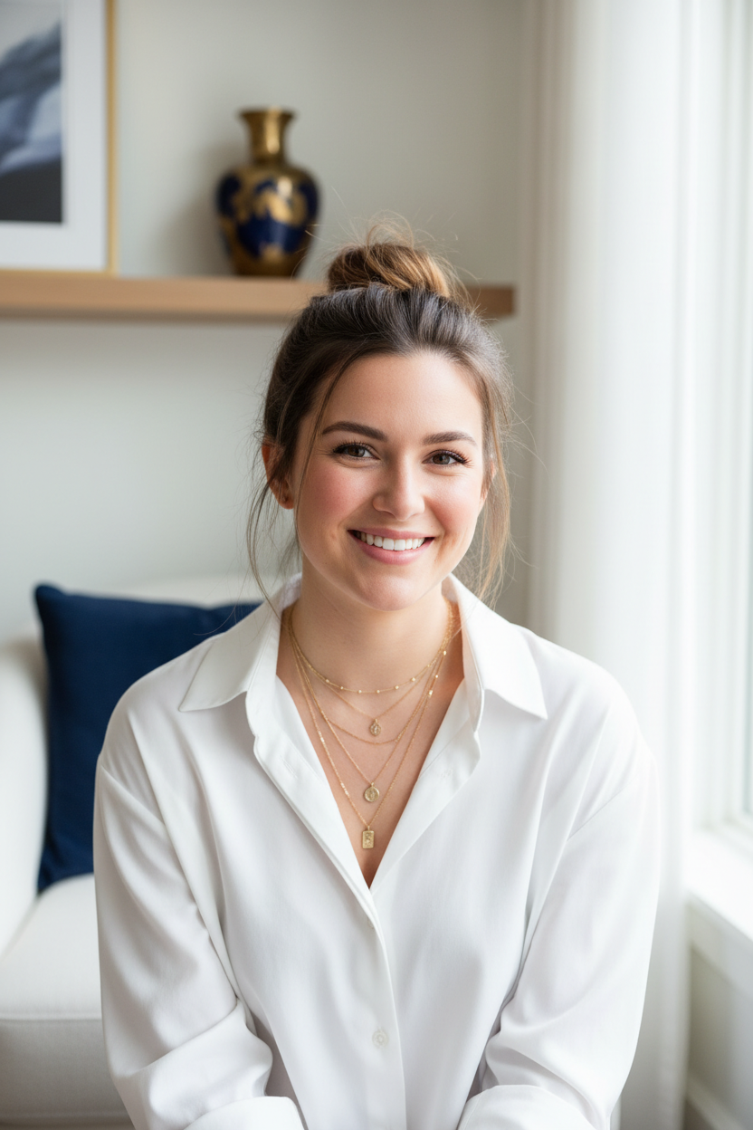 White Shirt & Gold Jewelry