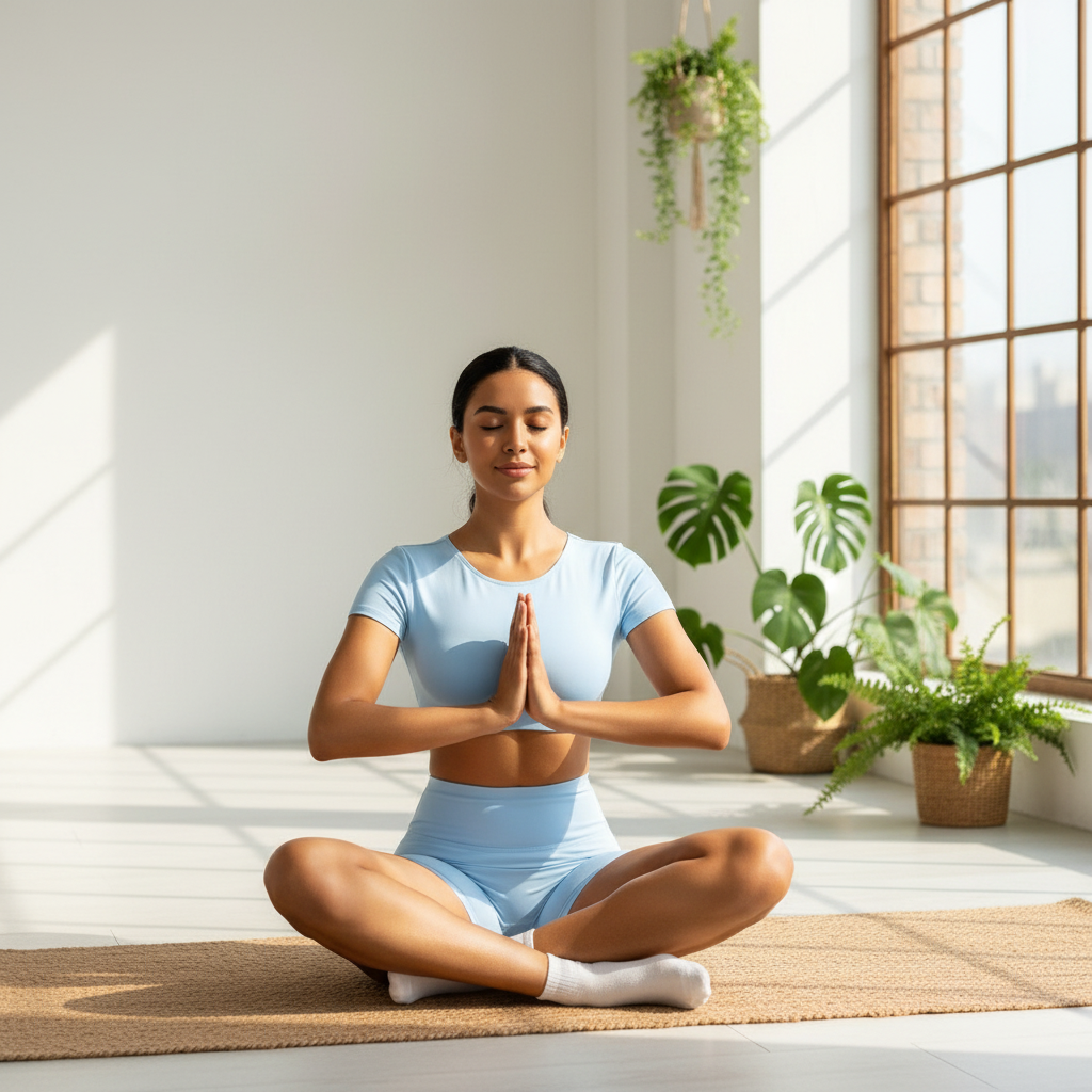 Woman in yoga set meditating