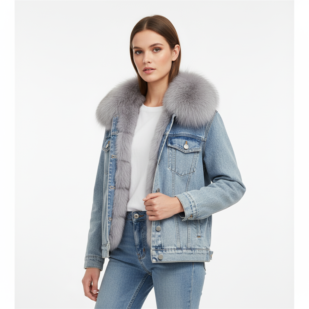 Woman wearing fleece-lined denim jacket - casual style